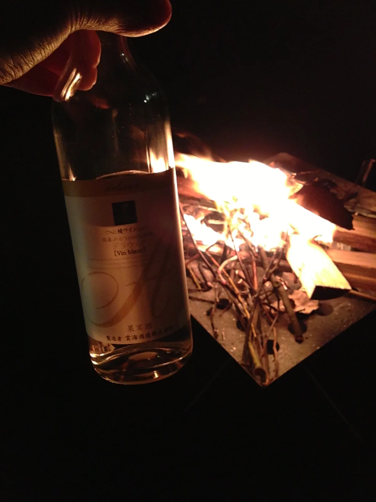 焚き火を囲む夜、ワインを傾けながらの団らん